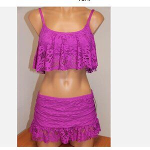 NWT Kenneth Cole Bikini Swimsuit set size crochet skirted bottom